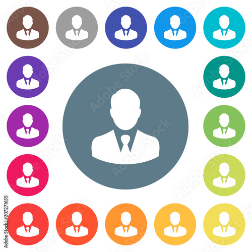Businessman avatar flat white icons on round color backgrounds