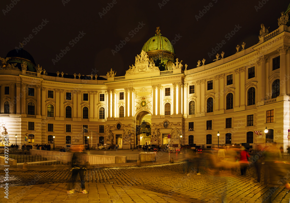 St. Michael's Wing of Hofburg at night, Vienna, Austria