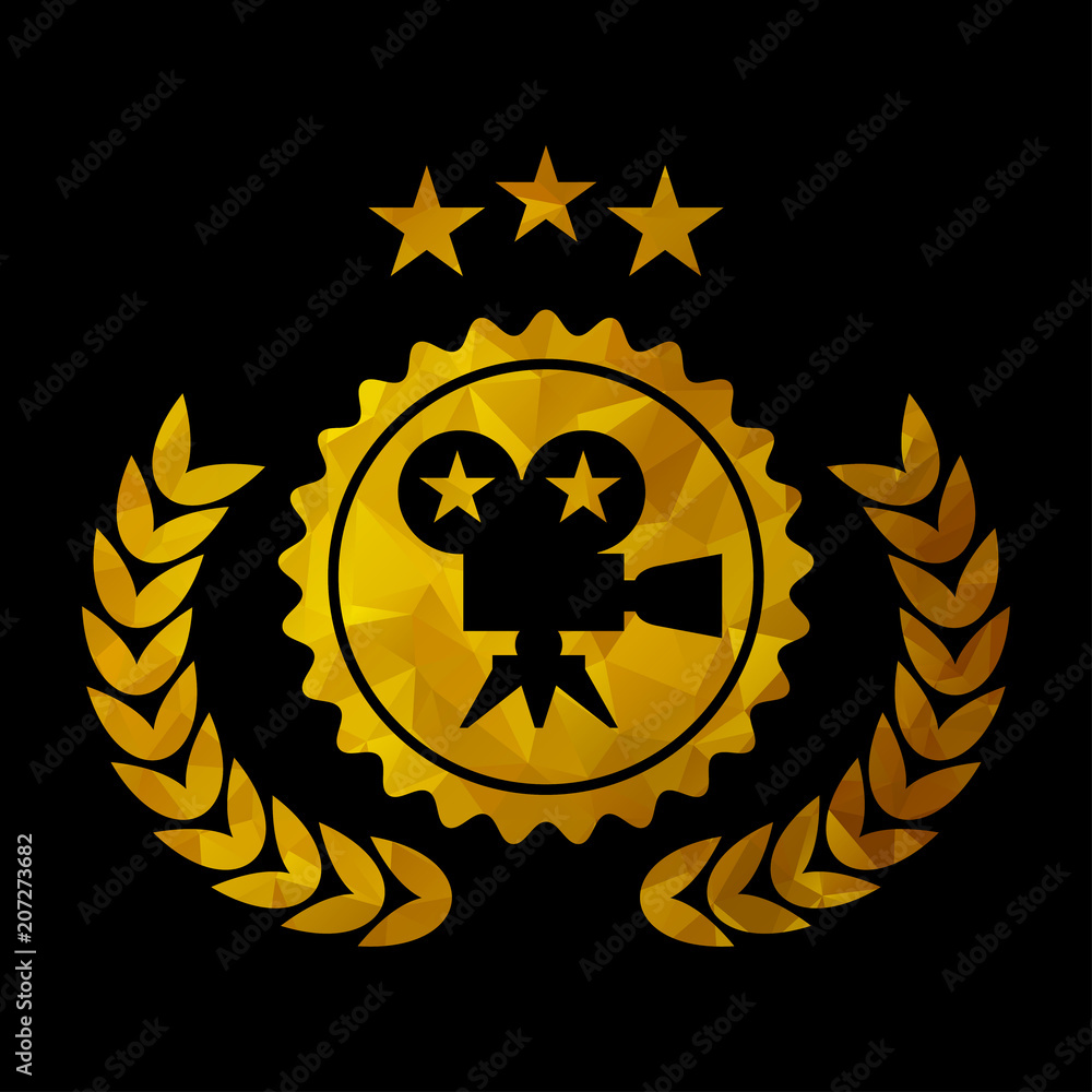 Shining golden triangle film Award. Flat vector cartoon illustration. Objects isolated on a white background. Shining golden triangle film Award. Flat vector cartoon illustration. Objects isolated on a white background.