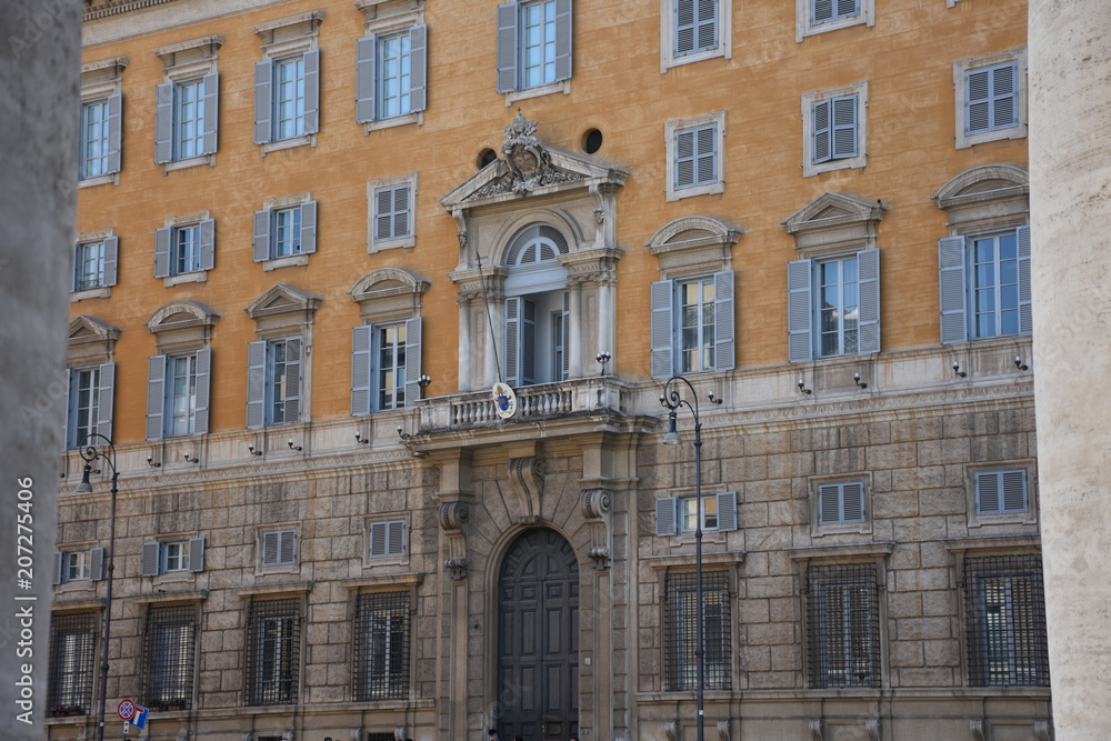 Rome. Facade and details of a religious historic building in the way of Conciliation on Vaticano.
