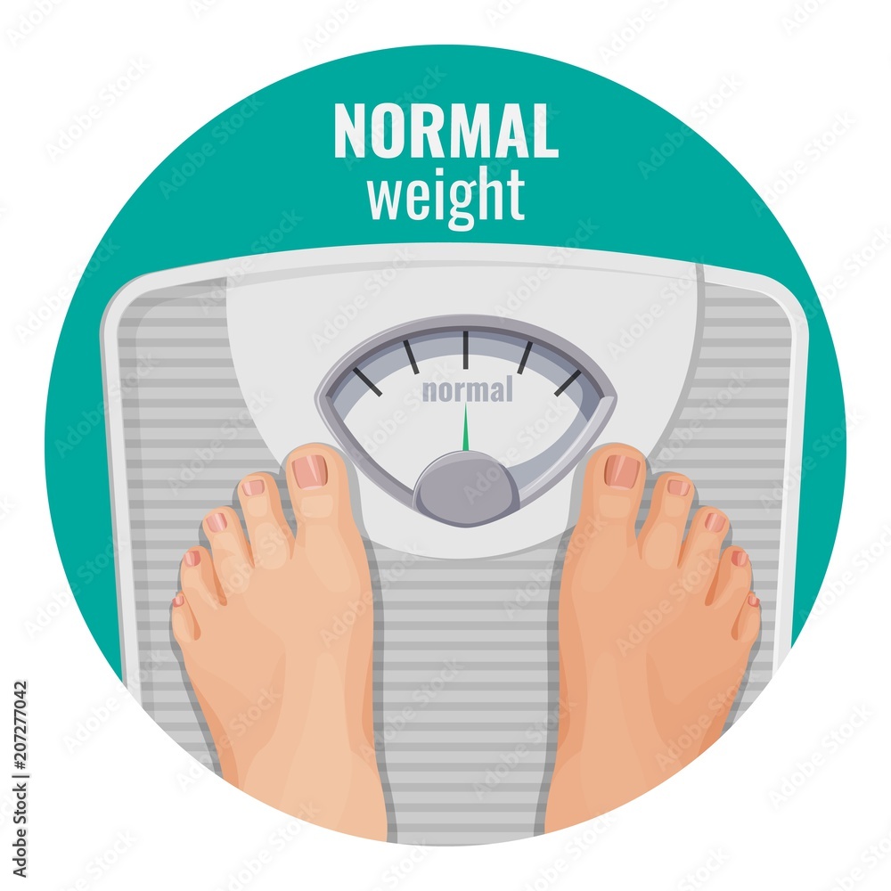 Normal weight human feet on scales isolated on white Stock Vector | Adobe  Stock