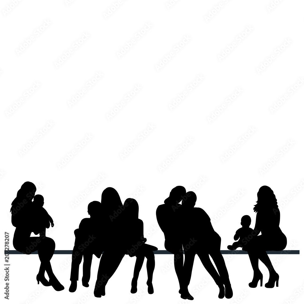  isolated, silhouette people sit, set