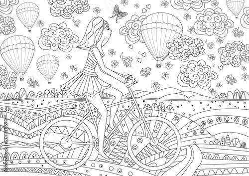 Wallpaper Mural happy girl in fancy landscape for your coloring book Torontodigital.ca
