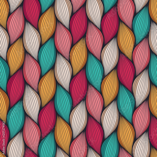 Abstract wavy lines seamless pattern. Floral organic vector illustration. Bright colorful seamlessly tiling background collection