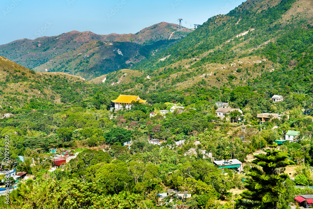 Landscape of Ngong Ping Plateau on Lantau Island in Hong Kong