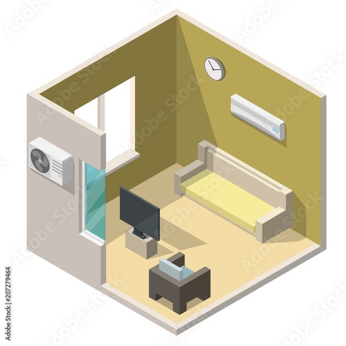 Isometric living room interiors vector 3d set