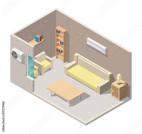 Isometric living room interiors vector 3d set © borodatch
