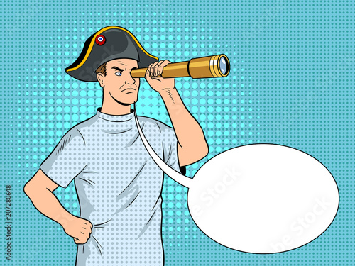 Mentally ill man as pirate Napoleon pop art vector