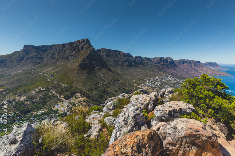 View of Table Mountain in Cape Town on a clear day View of Table Mountain in Cape Town on a clear day