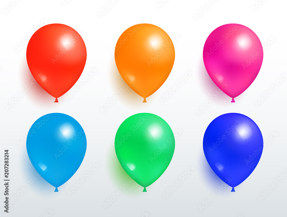 Set of Flying Balloons Red Orange Pink Blue Green Set of Flying Balloons Red Orange Pink Blue Green