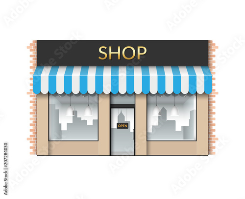 Shop front. Store with empty showcase. Vector illustration isolated on white background