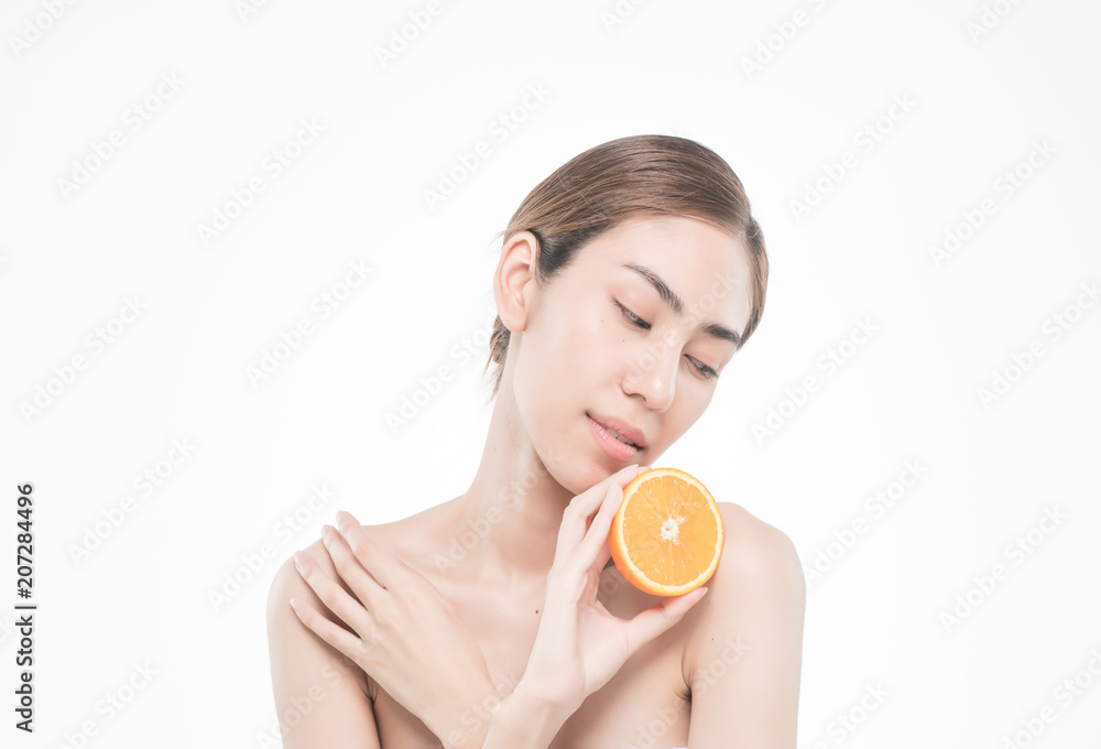 young woman holding juicy oranges . Healthy eating concept. Diet. Isolated over white. young woman holding juicy oranges . Healthy eating concept. Diet. Isolated over white.