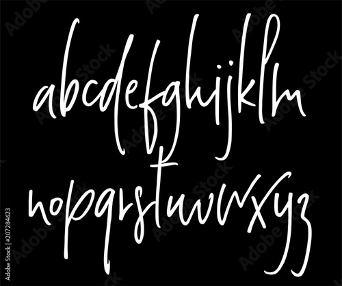 Ballpen handwritten vector alphabet. Modern calligraphy, lowercase letters. Vector illustration