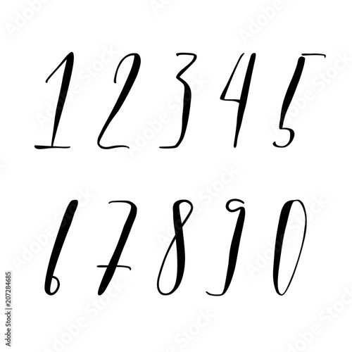 Pen lettering numbers. Modern calligraphy, handwritten letters. Vector illustration