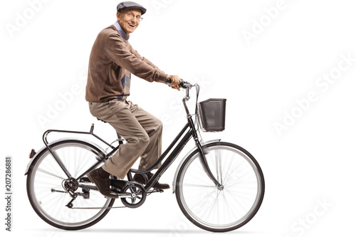 Elderly man riding a bicycle