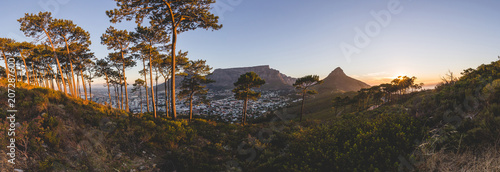 Panorama of Table Mountain in Cape Town at sunset