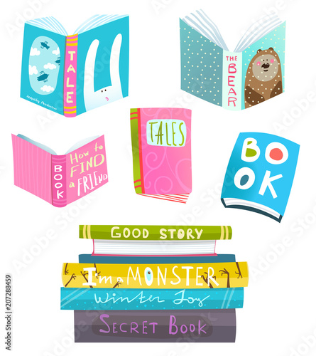 Colorful books set isolated. Vector clip art.