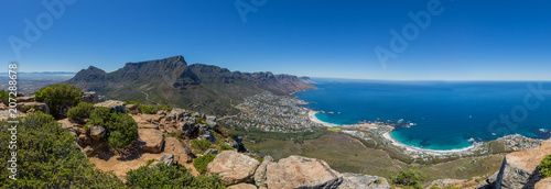Panorama of Table Mountain and 12 Apostles in Cape Town with blue sky © bradleyvdw