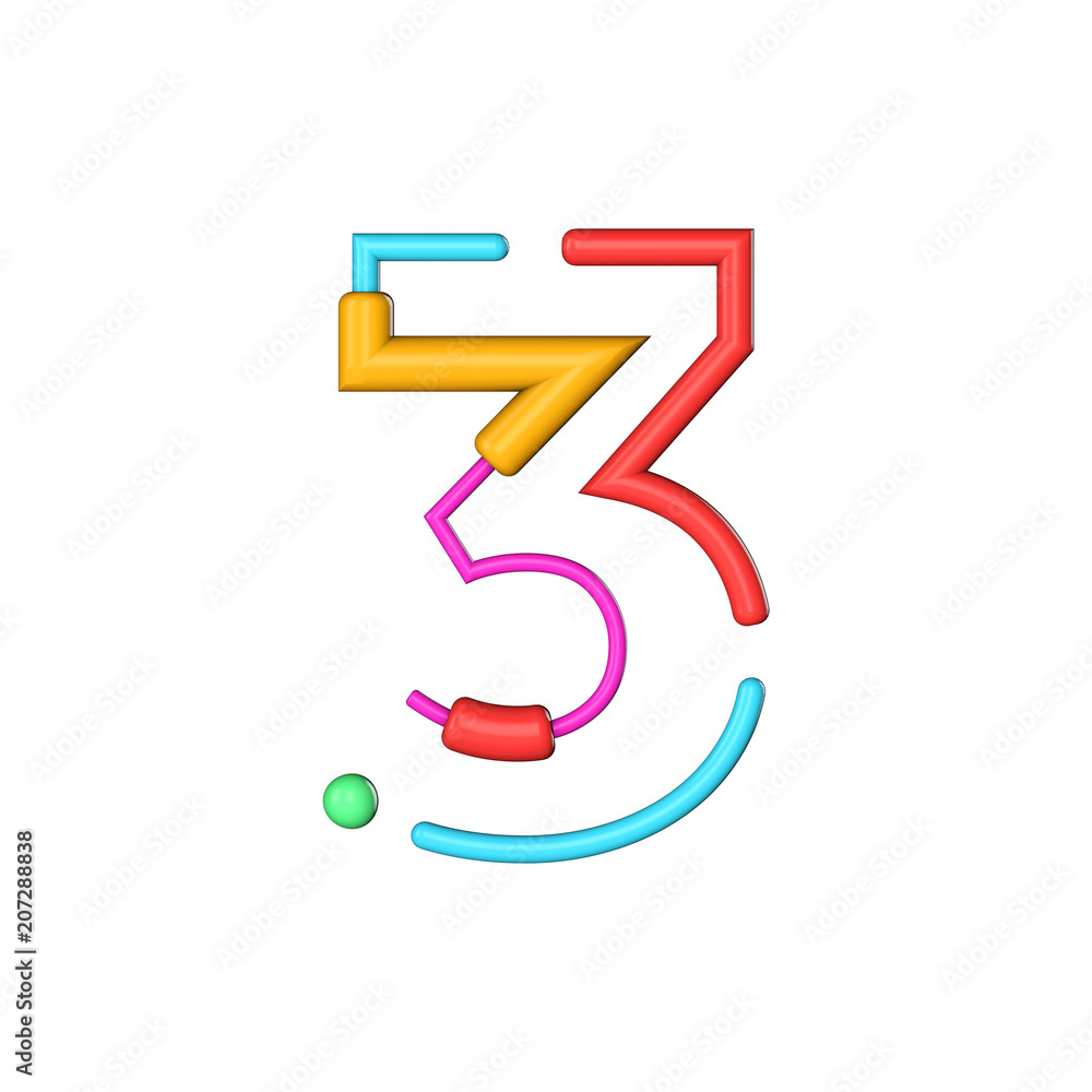 Number 3 abstract modern color line font alphabet. 3D Rendering Number 3 abstract modern color line font alphabet. 3D Rendering