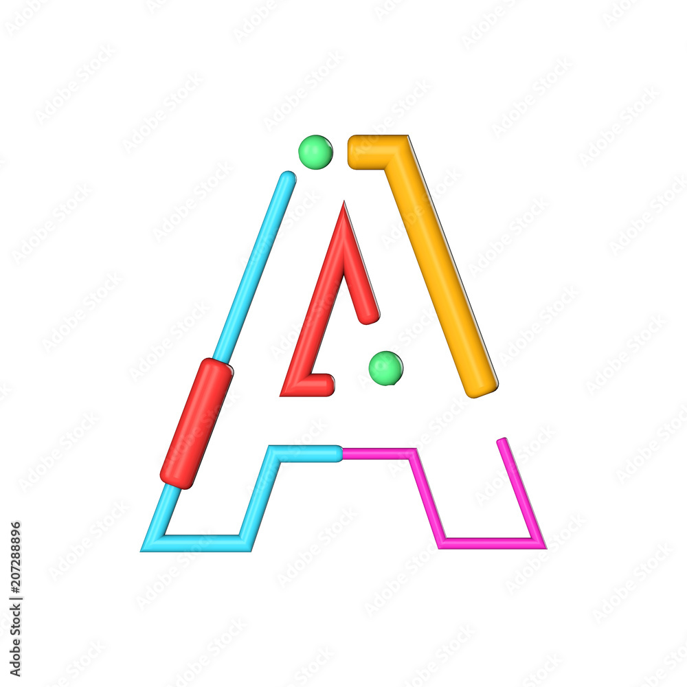 Letter A abstract modern color line font alphabet. 3D Rendering Letter A abstract modern color line font alphabet. 3D Rendering