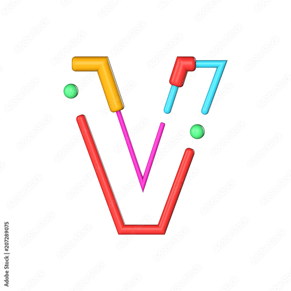 Letter V abstract modern color line font alphabet. 3D Rendering Letter V abstract modern color line font alphabet. 3D Rendering