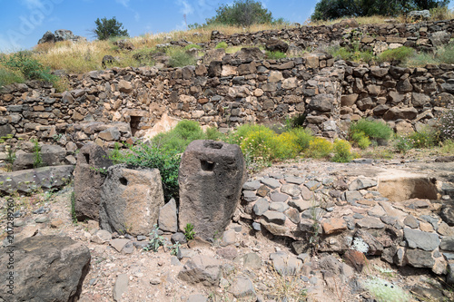 The ruins  of the ancient Jewish city of Gamla on the Golan Heights destroyed by the armies of the Roman Empire in the 67th year AD photo