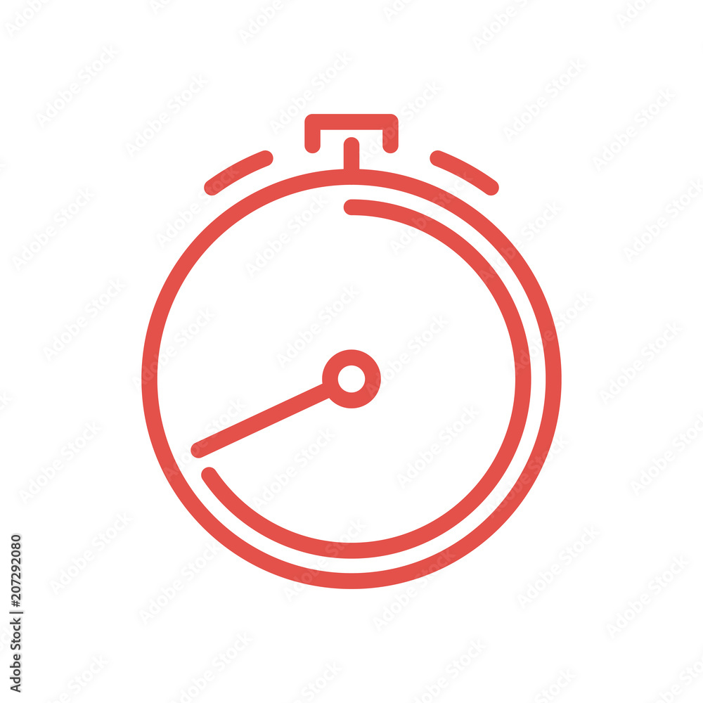 Stoppuhr - OUTLINE KONTUR - Icon Symbol Piktogramm Bildmarke grafisches Element - Web Druck - Vektor - rot auf weißen Hintergrund