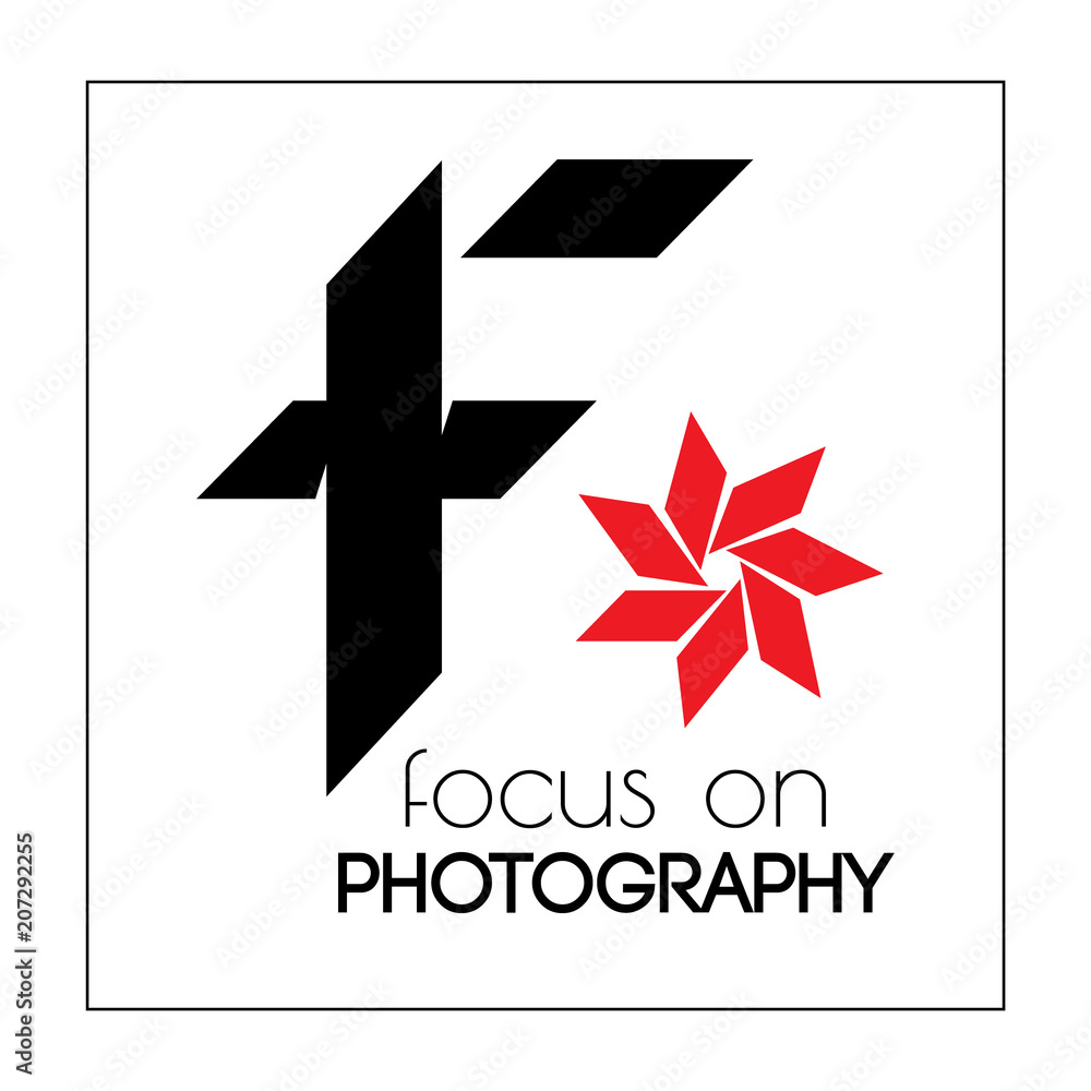 F letter logo design with red aperture symbol - photography theme