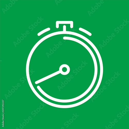 Stoppuhr - OUTLINE KONTUR - Icon Symbol Piktogramm Bildmarke grafisches Element - Web Druck - Vektor - weiß auf grünen Hintergrund