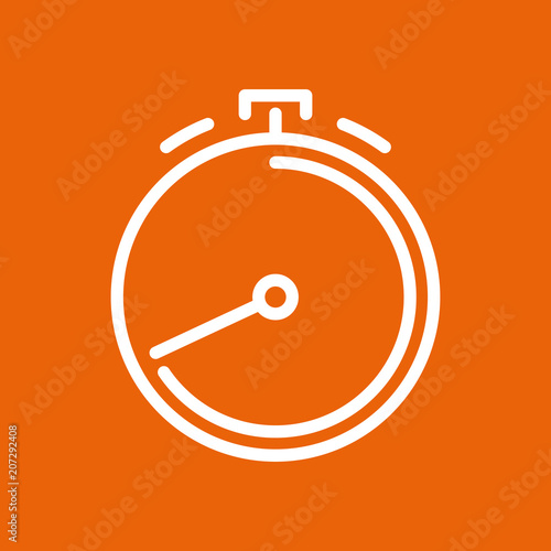 Stoppuhr - OUTLINE KONTUR - Icon Symbol Piktogramm Bildmarke grafisches Element - Web Druck - Vektor - weiß auf orangen Hintergrund