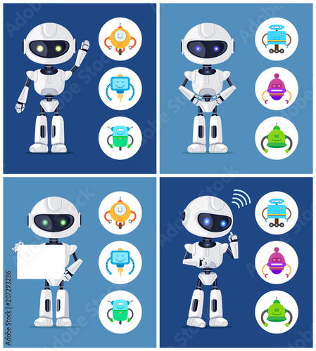 Robots Collection and Icons Vector Illustration