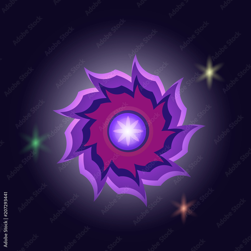 Glowing fantasy flower in space with bright stars Glowing fantasy flower in space with bright stars