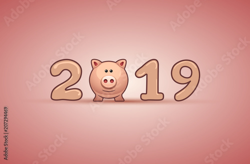 New year 2019, Illustration with of the pig on background