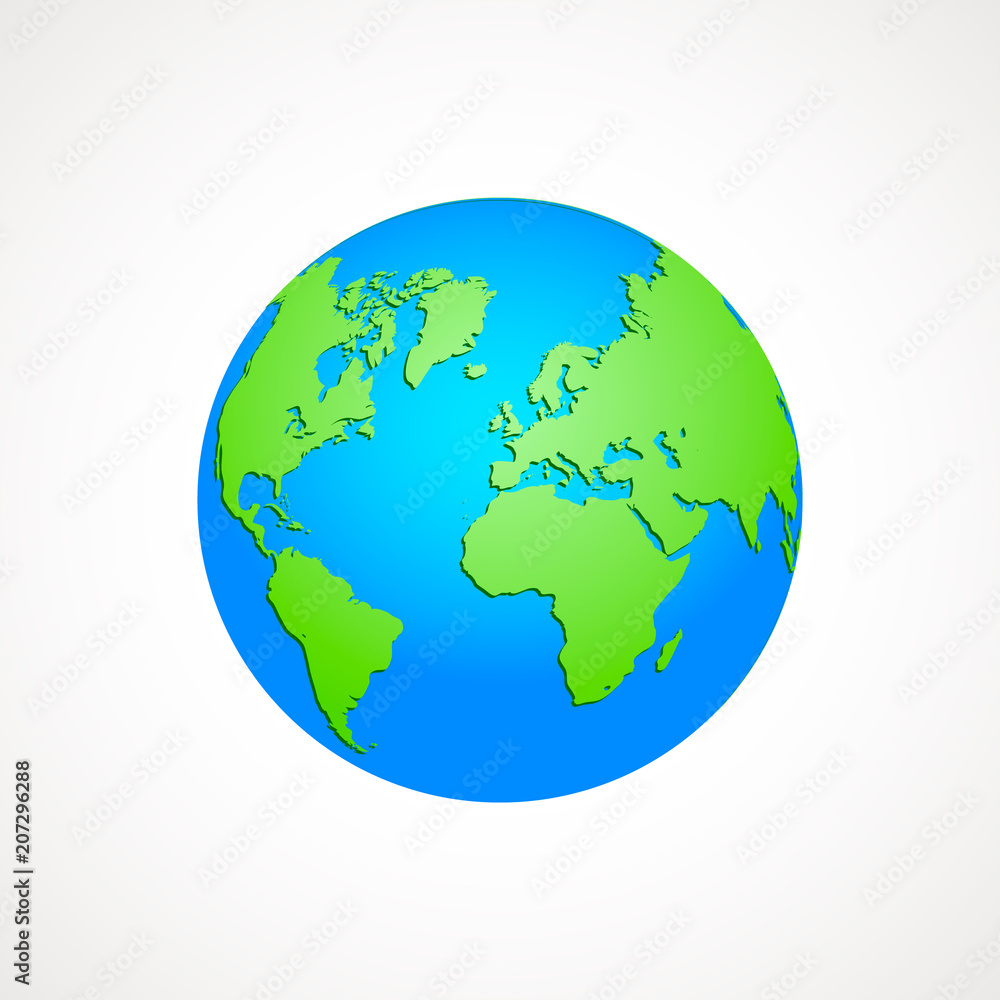 Green and blue map of the world. Globe Vector illustration. Earth Graph Colored world map.