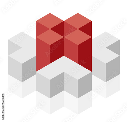Abstract cube vector shape reminiscent of technological development  nanotechnology component. Isometric brand of scientific institution  research center  laboratories. Minimalistic block shape