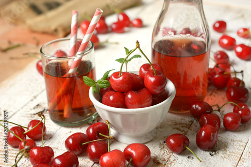 cherry juice on the white table