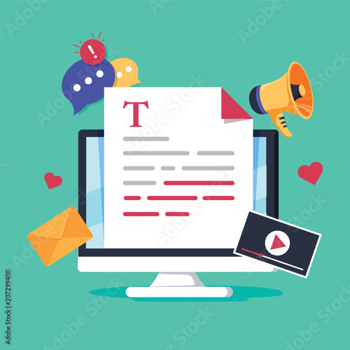 Online news, blog post or newspaper on news website flat vector illustration. News update digital content, blogging