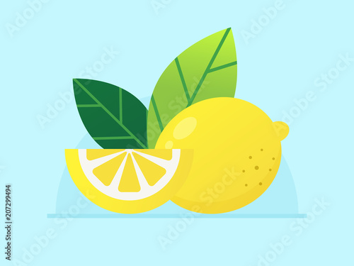 Lemon Fruit. Flat Design Style. 