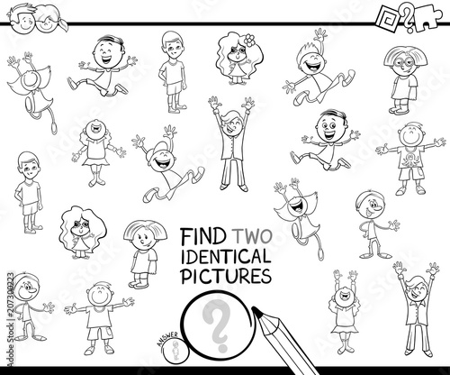 find two identical kids pictures coloring book