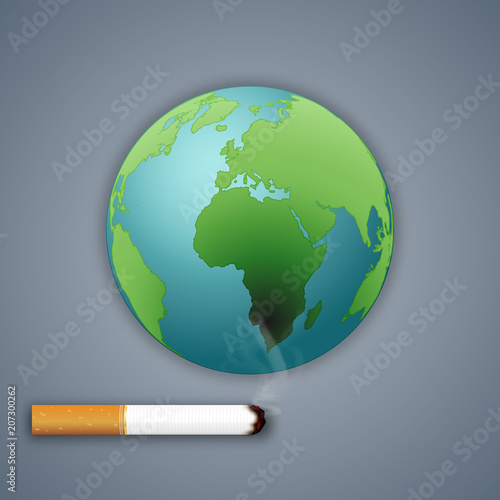 Cigarettes destroy the green world or earth as craft style and paper art concept. vector illustration