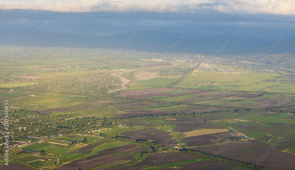 Fototapeta premium the landscape of green fields from the air