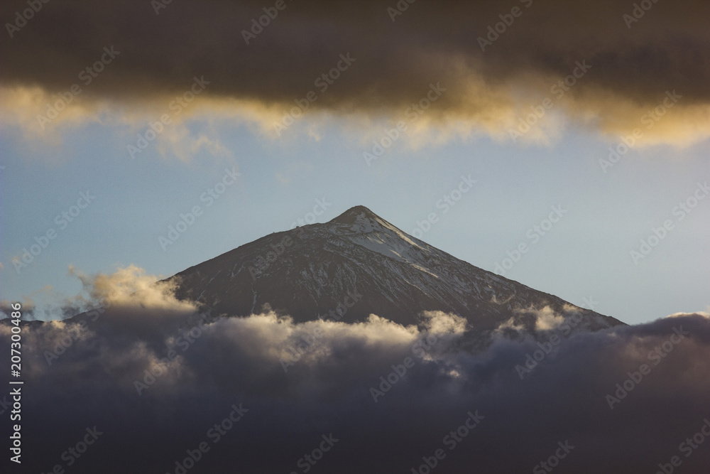 sunset on tenerife island with view on teide volcano