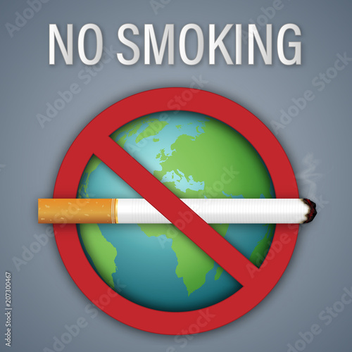 No smoking sign world day on the green earth as healthy, Social issues and paper art concept. vector illustration