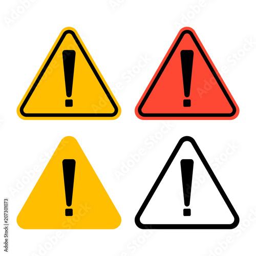 Exclamation mark symbol Yellow Warning Dangerous icon on white background 
