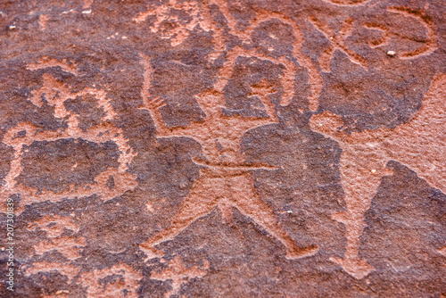 Prehistoric inscriptions in Wadi Rum, Jordan photo