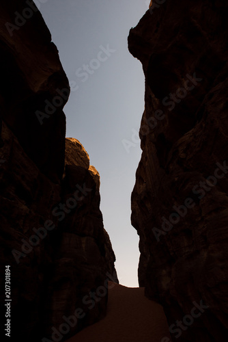 Silhouette of a narrow canyon