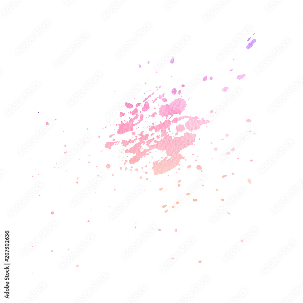 Watercolor pink texture splatter isolated on the white background. Hand painted spray effect in pastel colors. Watercolor pink texture splatter isolated on the white background. Hand painted spray effect in pastel colors.