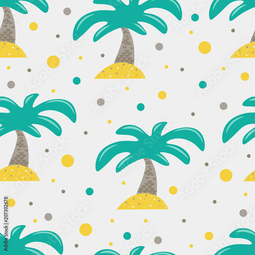 Cute seamless childish pattern for kids in scandinavian style with palm tree.