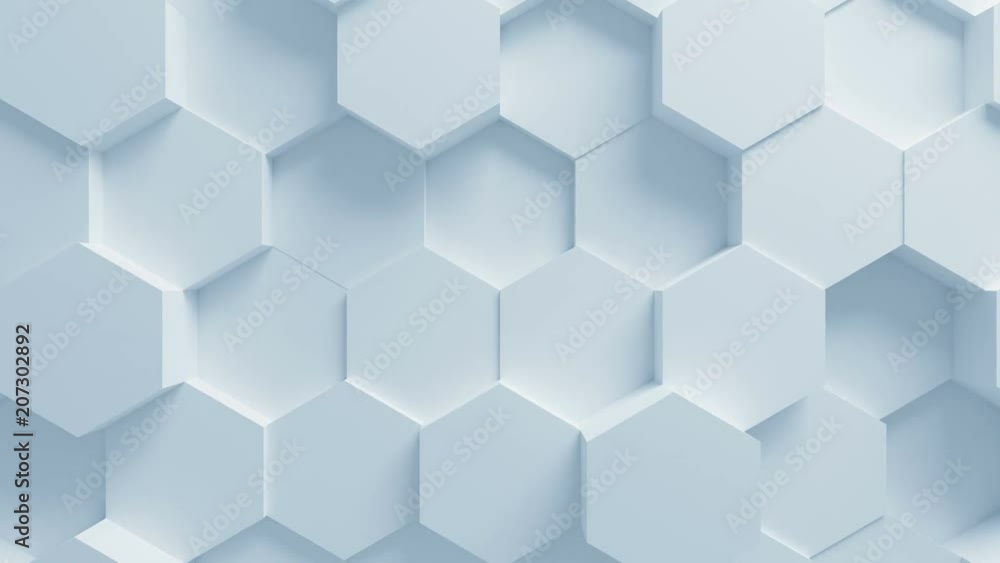 Beautiful White Hexagons on Surface Moving in Seamless 3d Animation. Abstract Motion Design Background. Computer Generated Process. 4k Ultra HD 3840x2160.