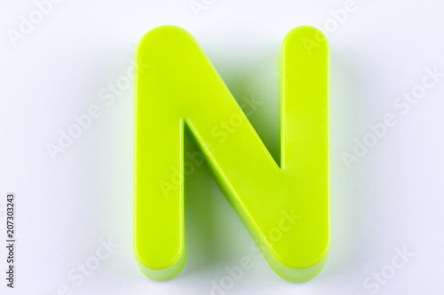 letter N uppercase alphabet isolated made of plastic on white background with shadows